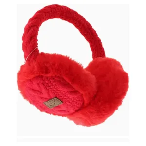Red Cable Knit Faux Fur Earmuffs