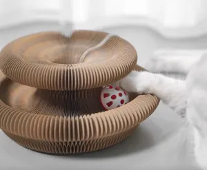 Reversible Cat Scratcher & Toy  Kitty Kurlz Infinity Loop Design, Magic Organ Foldable Cardboard Toy, Eco-Friendly Corrugated Board, Scratch-Resistant for Indoor Cats
