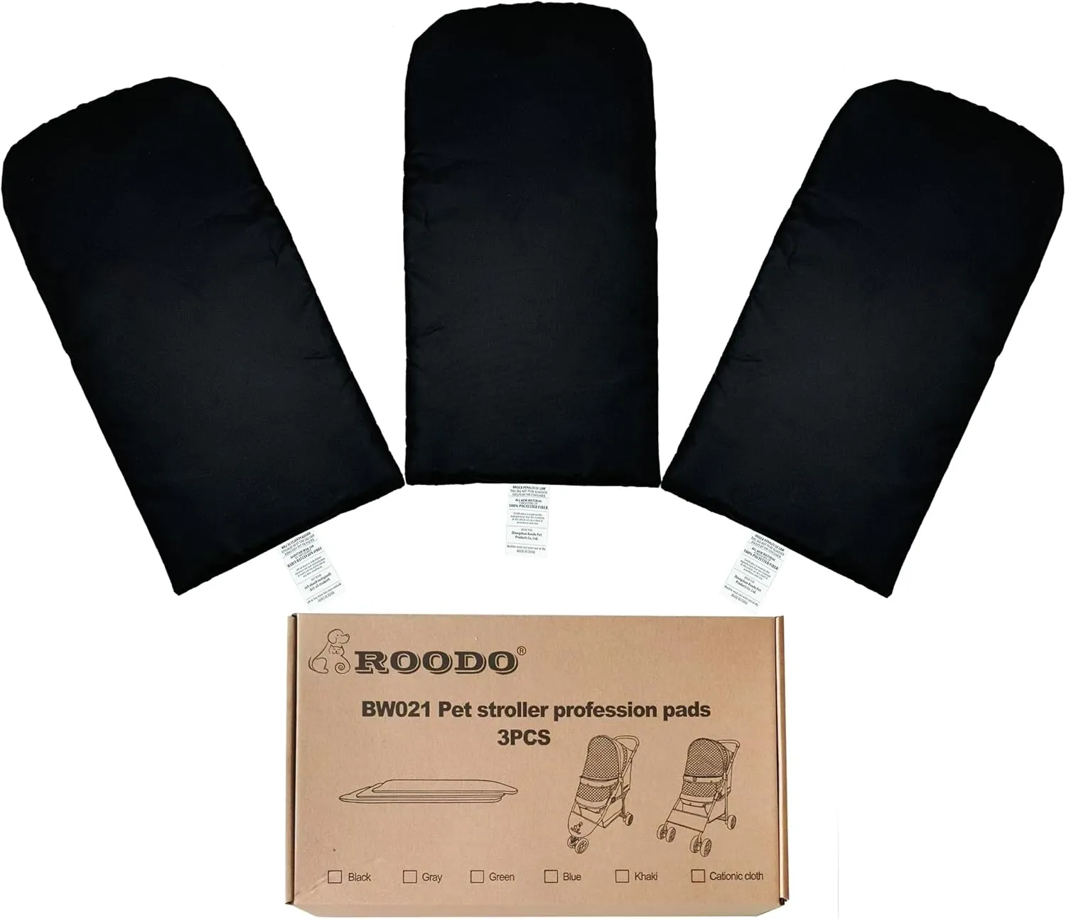 ROODO Original Replaceable Pet Stroller Pad for Exclusive Use Easy to Clean,Set of 3 pc(Black)