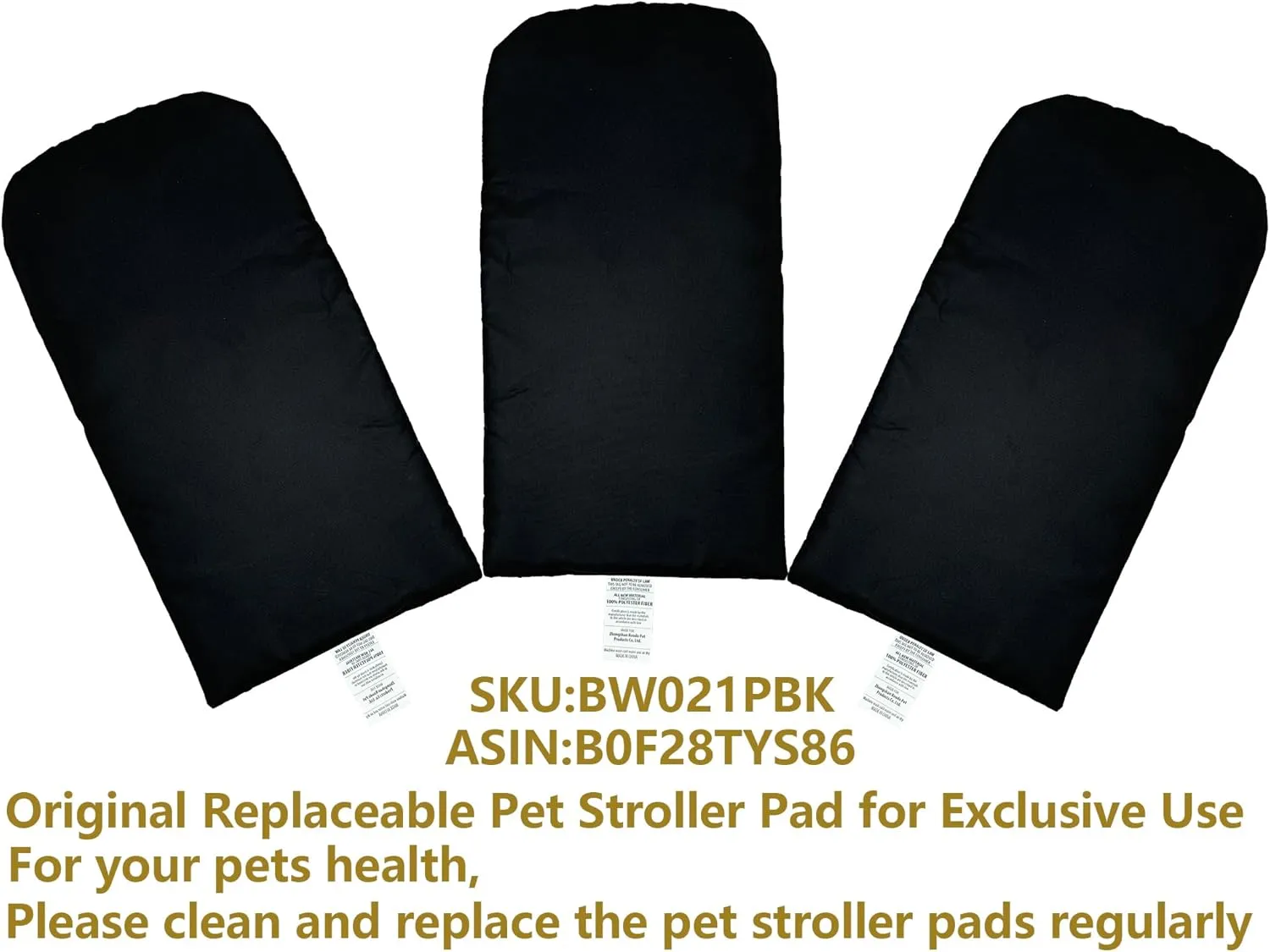 ROODO Original Replaceable Pet Stroller Pad for Exclusive Use Easy to Clean,Set of 3 pc(Black)
