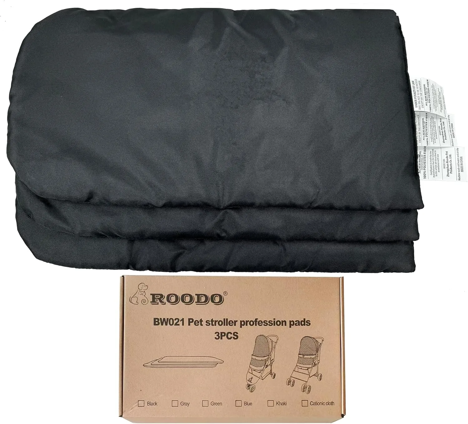 ROODO Original Replaceable Pet Stroller Pad for Exclusive Use Easy to Clean,Set of 3 pc(Black)