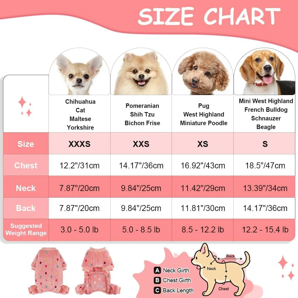 Sebaoyu Fleece Dog Sweater for Small Girl Boy Winter Cute Warm Pajamas Polka Dot Pet Clothes Puppy Yorkie Cat Tiny Outfit Pjs 4 Legs Jumpsuit(Pink,XX-Small)