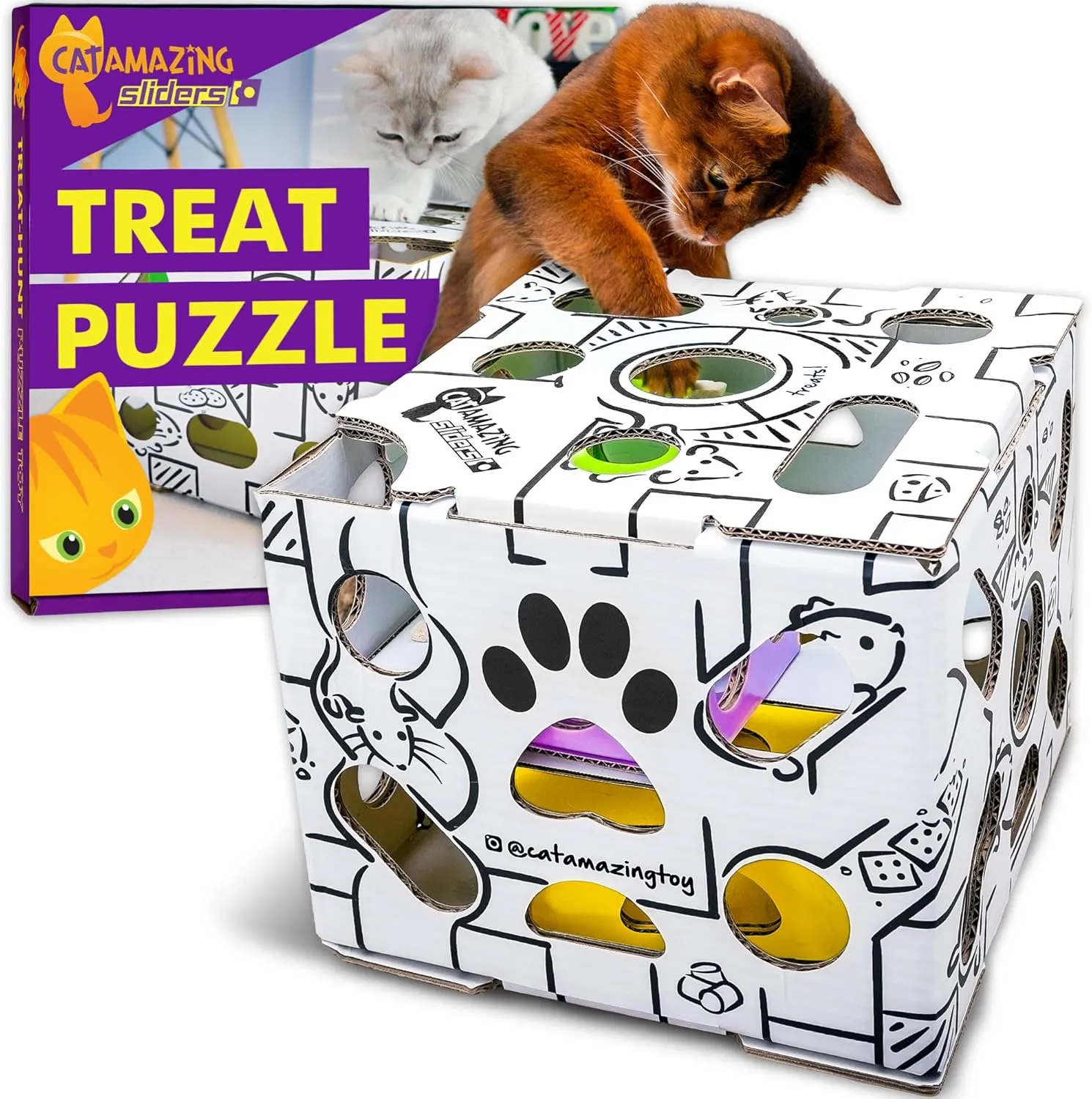 Sliders  Puzzle Toy for Indoor Cats  Treat Box Interactive Maze  Enrichment Feeder  Best Cat Toy Ever!