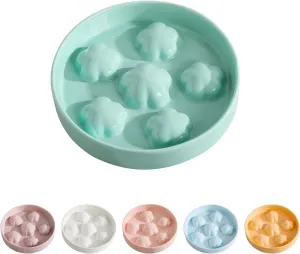 Slow Feeder Cat Bowl Ceramic - Anti-Vomiting Eating Dish for Fast Eaters - Pastel Tones Food Plate - Cute Bloom Feeding Maze - Dishwasher Safe - 6 OZ - Light Green