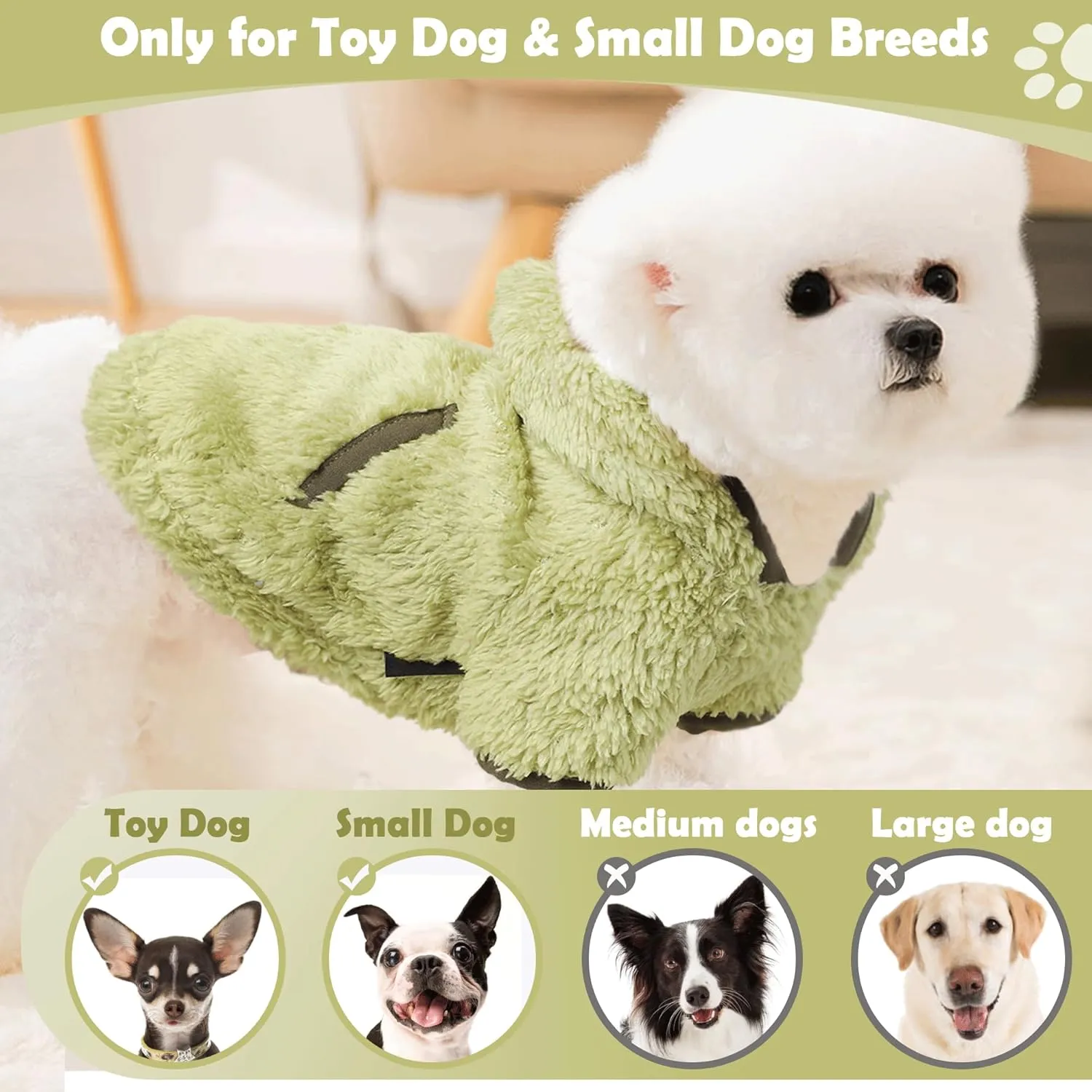 Small Dog Sweater Fleece Dog Hoodie Girl Boy Winter Warm Puppy Clothes Chihuahua Teacup Yorkie Soft Stretchy Tiny Outfits Cat Sweater Pet Clothing, Green, XS