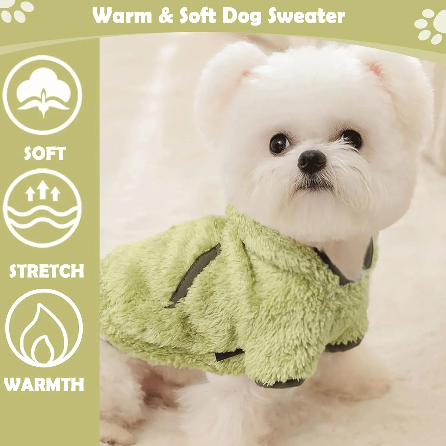 Small Dog Sweater Fleece Dog Hoodie Girl Boy Winter Warm Puppy Clothes Chihuahua Teacup Yorkie Soft Stretchy Tiny Outfits Cat Sweater Pet Clothing, Green, XS