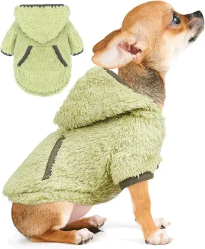Small Dog Sweater Fleece Dog Hoodie Girl Boy Winter Warm Puppy Clothes Chihuahua Teacup Yorkie Soft Stretchy Tiny Outfits Cat Sweater Pet Clothing, Green, XS