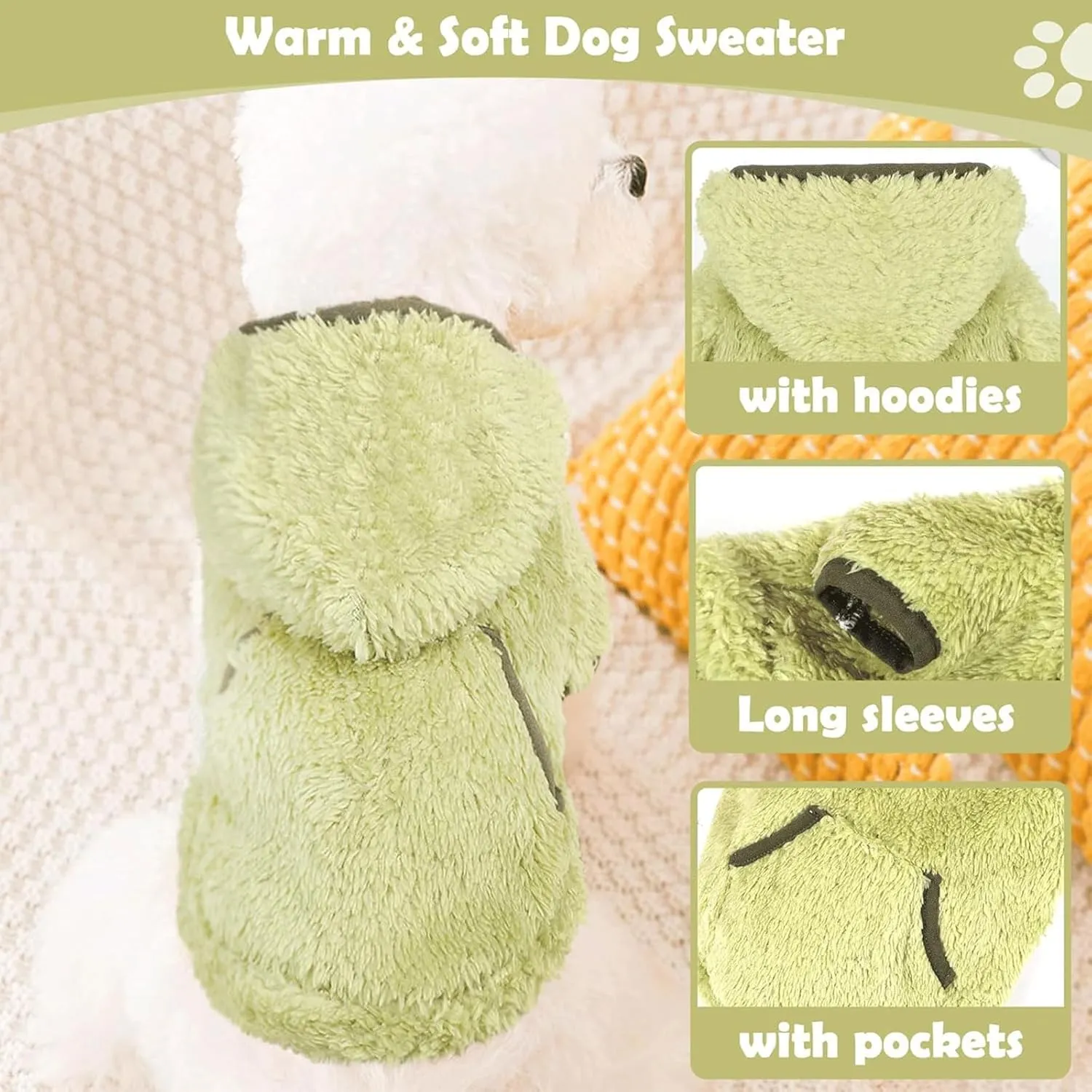 Small Dog Sweater Fleece Dog Hoodie Girl Boy Winter Warm Puppy Clothes Chihuahua Teacup Yorkie Soft Stretchy Tiny Outfits Cat Sweater Pet Clothing, Green, XS