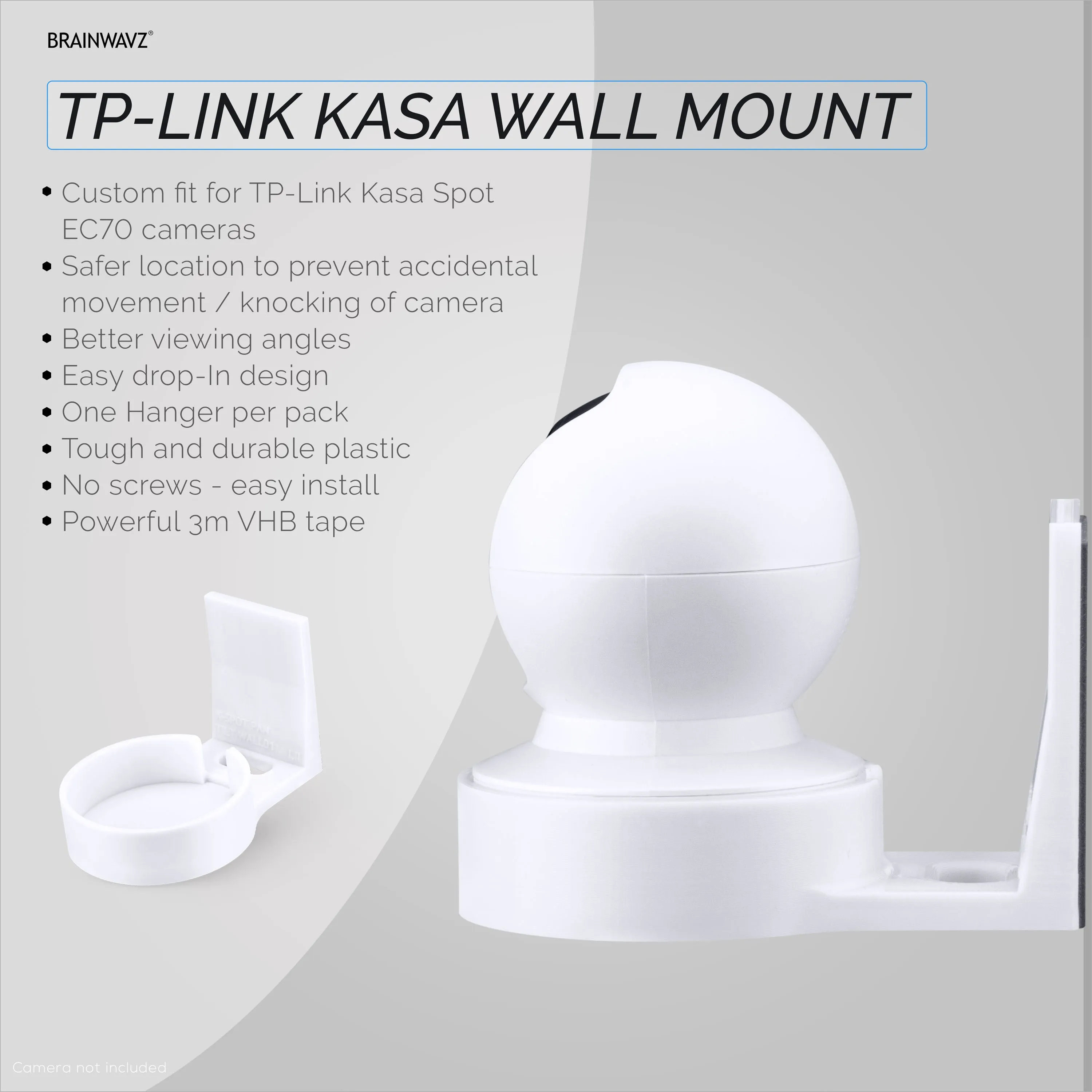 Wall Mount for Kasa EC70 Spot, Adhesive Holder for TP Link Spot Smart Security Camera, Installs in Minutes, No Mess Hanger Bracket