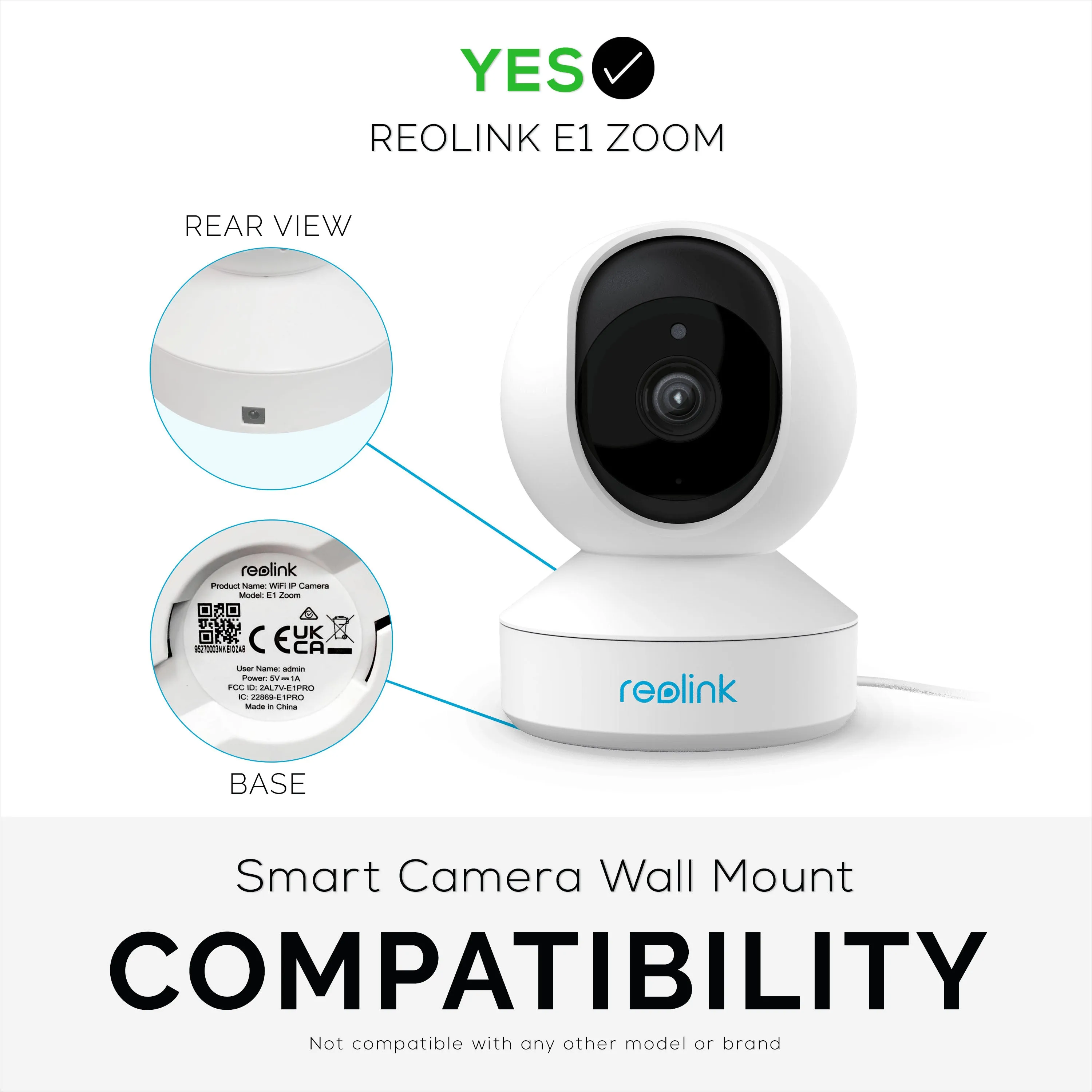 Wall Mount for Reolink E1 Zoom Security Camera - Easy to Install Adhesive, No Tools Needed, No Mess, No Drilling, Strong Adhesive Holder